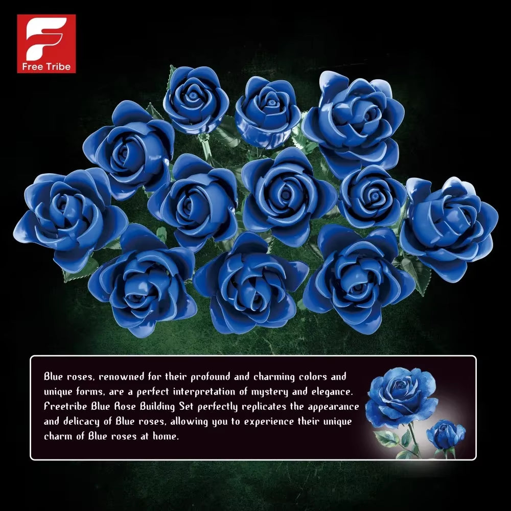 585PCS Blue Rose Building Blocks Simulation Flower Bouquet Model Bricks Decorative Ornaments Adult Romantic Gift Children'S Toys