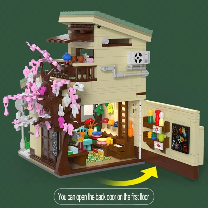 LED City Japanese Street View Bricks Shop LED Japanese Steamed Bun House Architecture Building Blocks Summer Cafe Toys