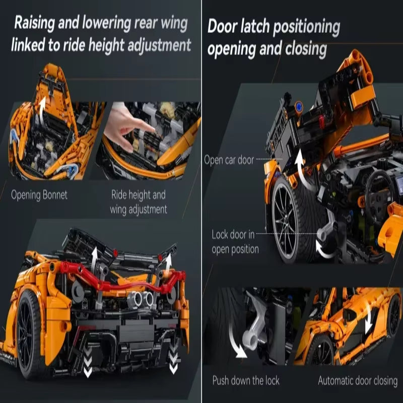 1:10 MOC Designer Pvdb Smiling Assassin Super Racing Car Model Building Blocks V8 Cylinder Car Speed Vehicle Toys for Kids