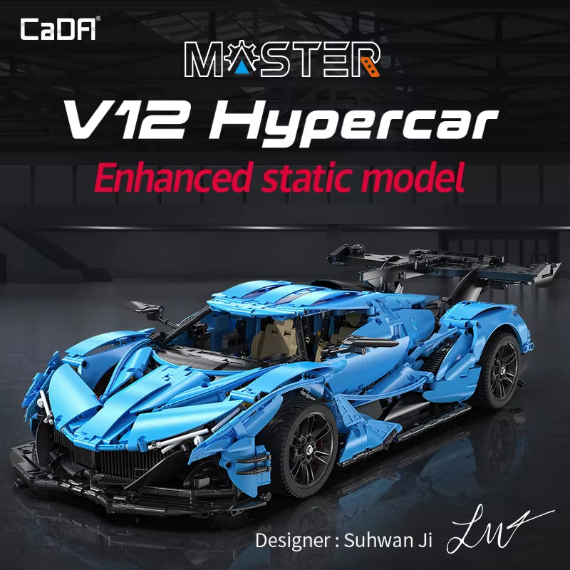 3865PCS 1:8 City Blue Racing Car V12 Hypercar Model Building Blocks Famous Supercar Sports Vehicle Bricks Toys Gifts