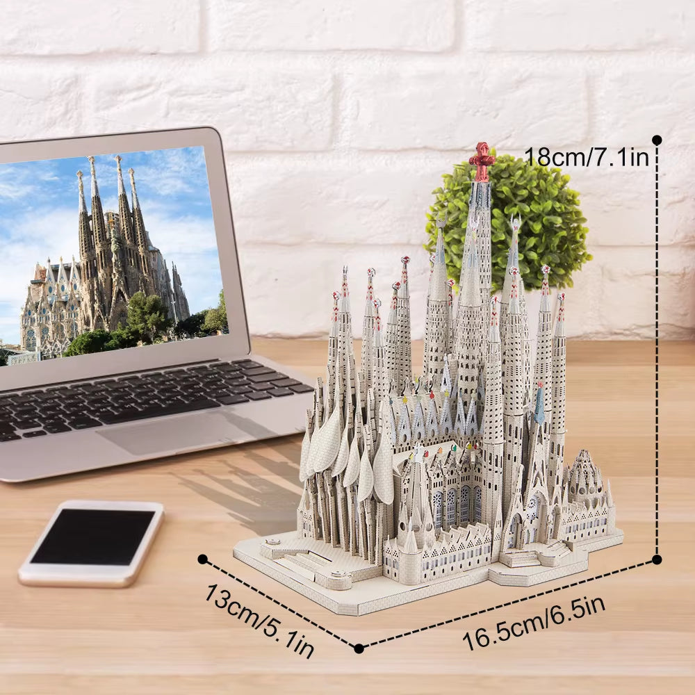 3D Metal Puzzles La Sagrada Família Model Building Kits Jigsaw Toy DIY Set for Adult Collection Building Blocks