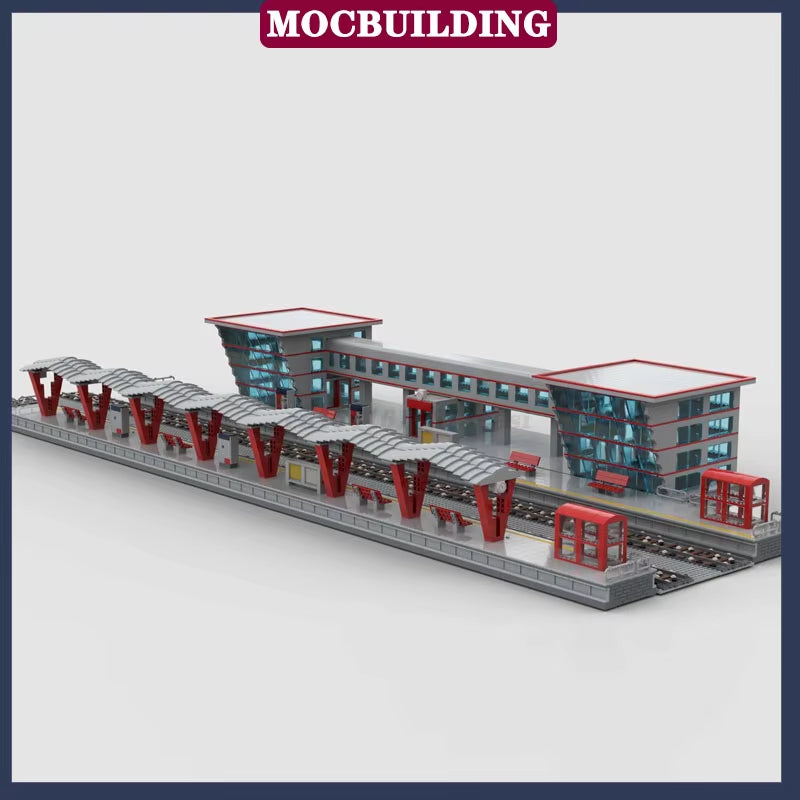 MOC Modern City Railway Station Model Building Block Assembly Street View Building Collection Series Toy Gift Set