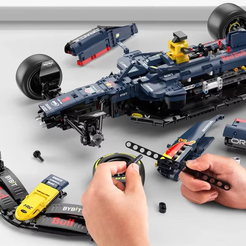 2509PCS 1:8 Technik F1 Redbull RB19 1. Max. Verstappen 11 Perez Racing Formula Bausteine Modell MOC Auto Ziegel Spielzeug