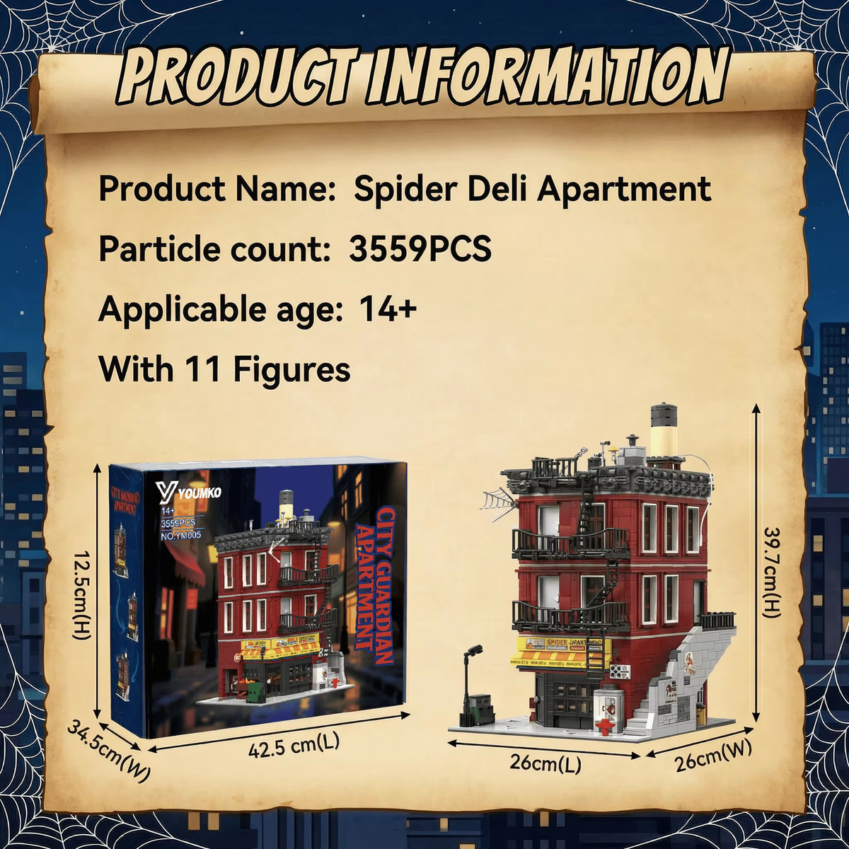 Spider Deli Apartment Building Blocks with 11 Figures Films Classic City Modular Assembly Model Kit Creative Toys Gifts 3559PCS