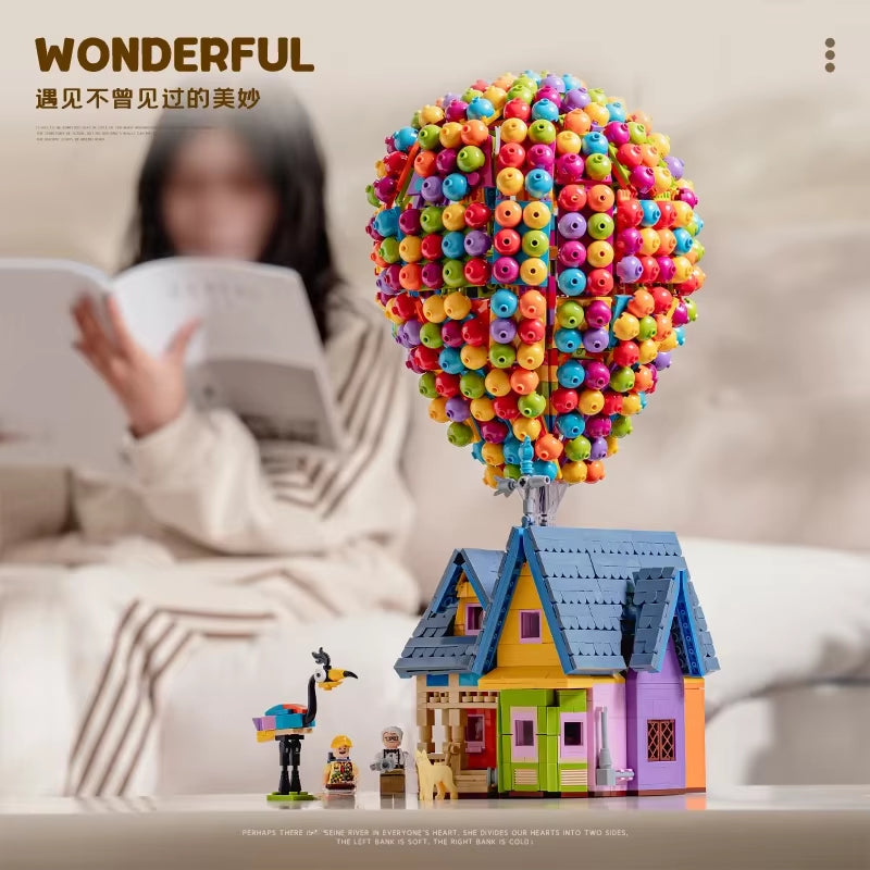 New  Building Blocks Balloon House Flying Tour Assembled Small Particles Street Model Children'S Toys Ornaments Gifts