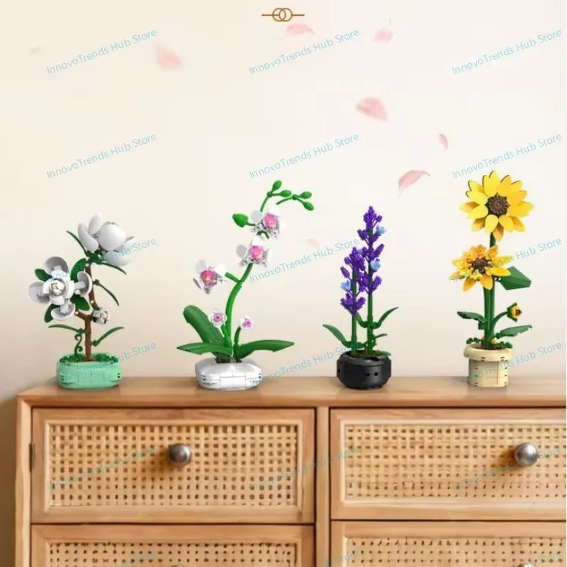 Sunflower Lavender Camellia Bunch of Flowers Building Blocks City Romantic Home Decoration Blossom Orchid Bricks Toys Gift