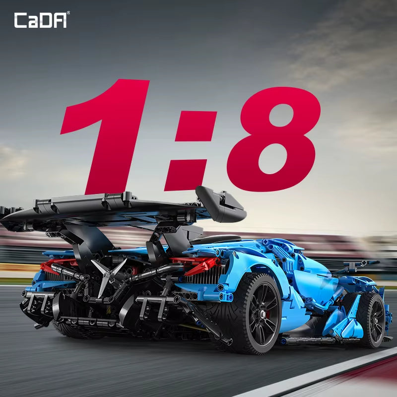 3865PCS 1:8 City Blue Racing Car V12 Hypercar Model Building Blocks Famous Supercar Sports Vehicle Bricks Toys Gifts