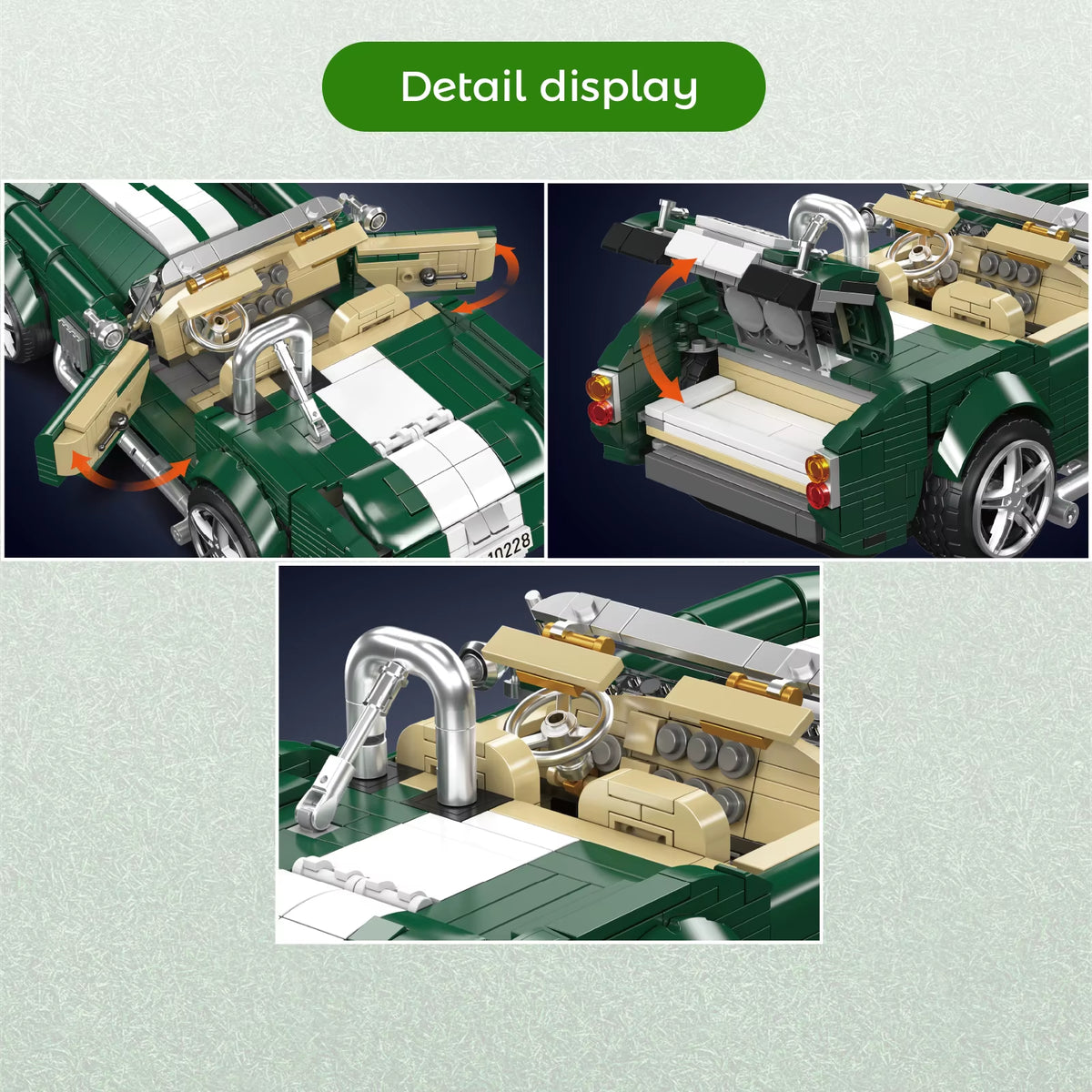 Mould King 10228 AC Cobra Building Blocks Classic Convertible Sports Car Retro Vintage Car Model Desktop Ornament Kids Toys Gift