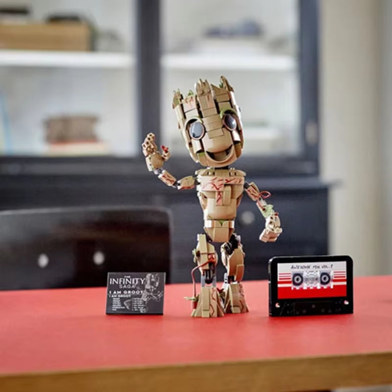 Anime Marvel I Am Groots Guardians League Cartoon Cute Little Tree Man Groot Assembly Model Game Building Blocks Kid Toy Gift