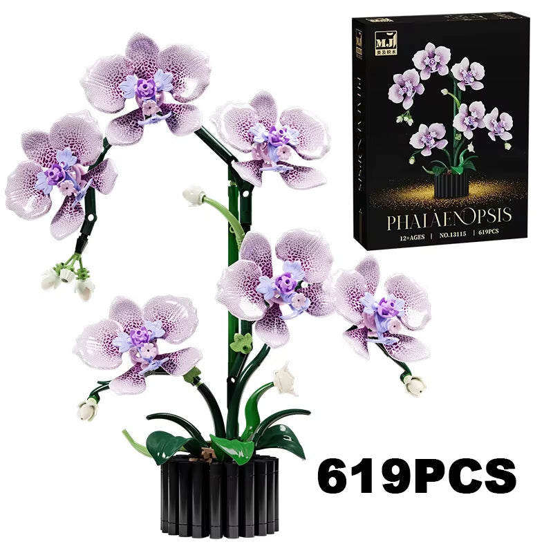 Creative Orchid Bouquet Potted Building Blocks Immortal Flower Home Desk Plant Decoration Assemble Bricks Toy Gift for Kid Girls