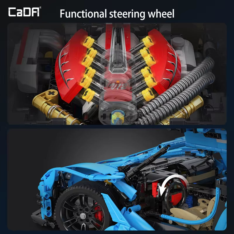 3865PCS 1:8 City Blue Racing Car V12 Hypercar Model Building Blocks Famous Supercar Sports Vehicle Bricks Toys Gifts