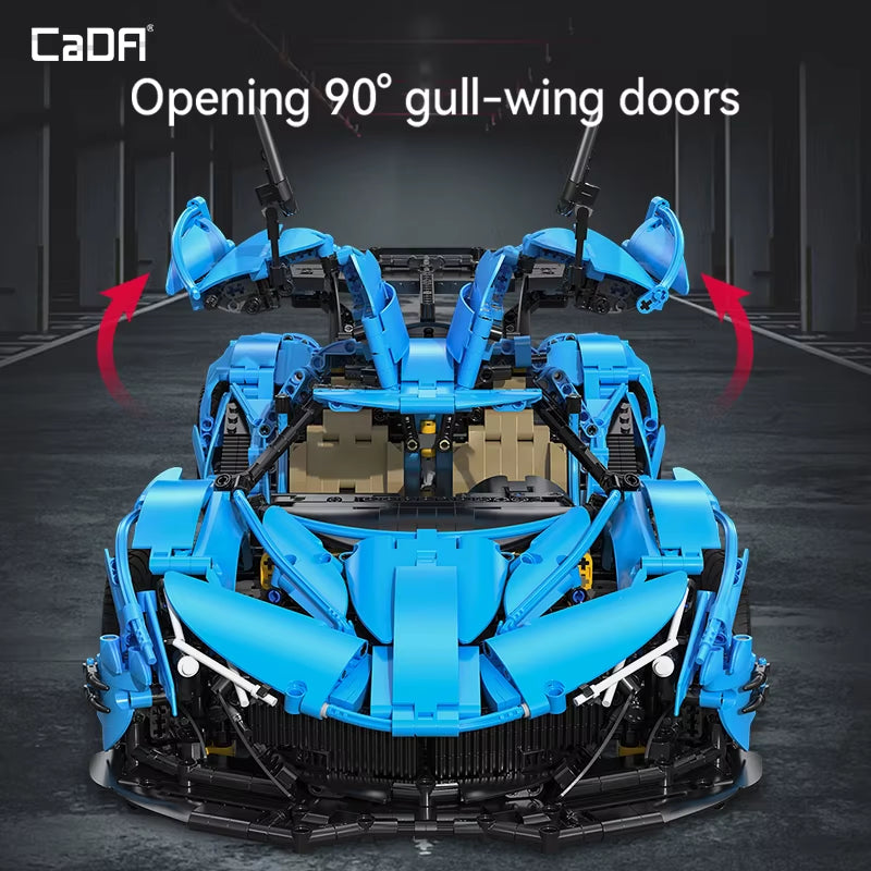 3865PCS 1:8 City Blue Racing Car V12 Hypercar Model Building Blocks Famous Supercar Sports Vehicle Bricks Toys Gifts