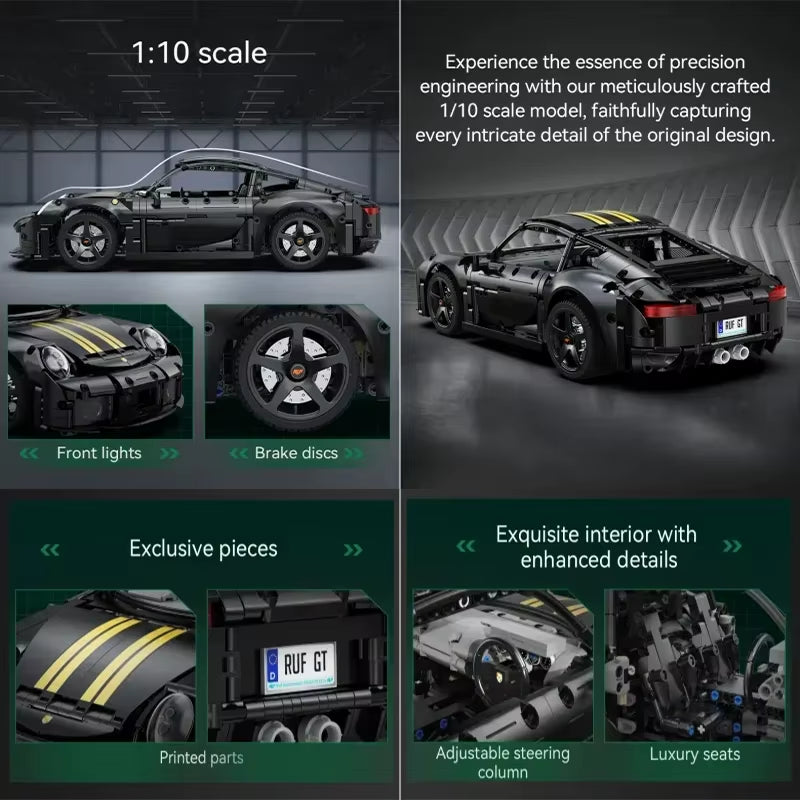 1655Pcs 1:10 New 2024 RC Classic Germany 2019 Sports Car LED Building Blocks City Remote Control Racing Car Bricks Toys Boy