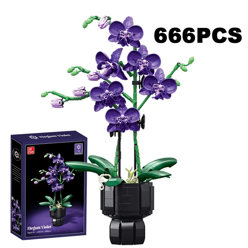 Creative Orchid Bouquet Potted Building Blocks Immortal Flower Home Desk Plant Decoration Assemble Bricks Toy Gift for Kid Girls