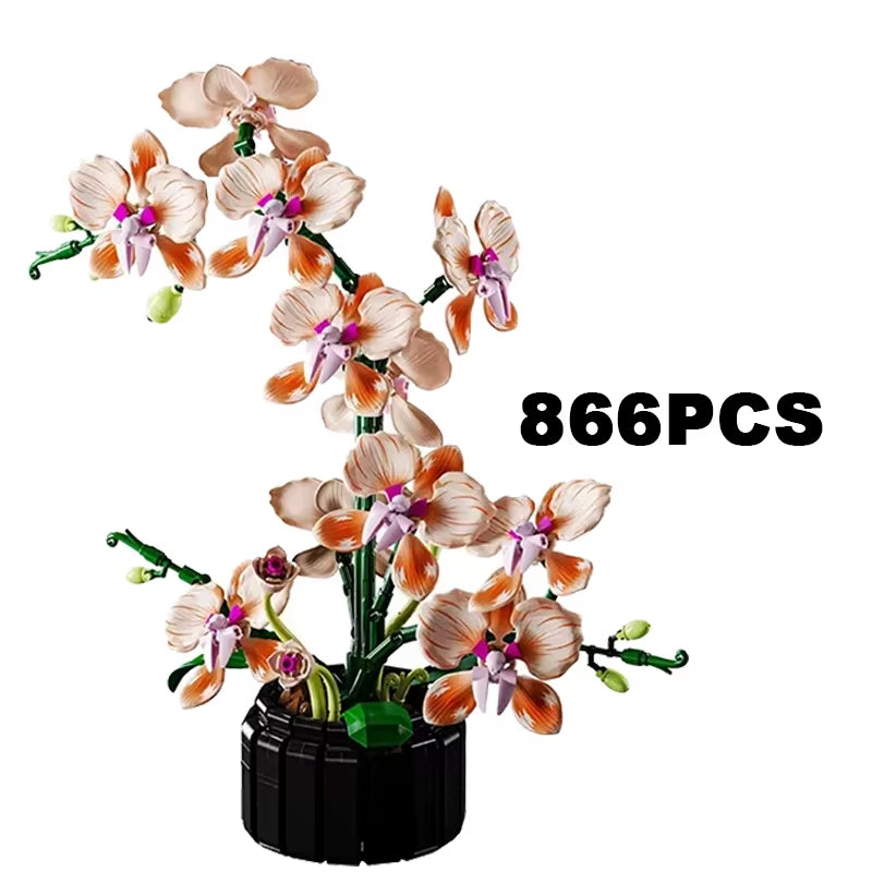 Creative Orchid Bouquet Potted Building Blocks Immortal Flower Home Desk Plant Decoration Assemble Bricks Toy Gift for Kid Girls