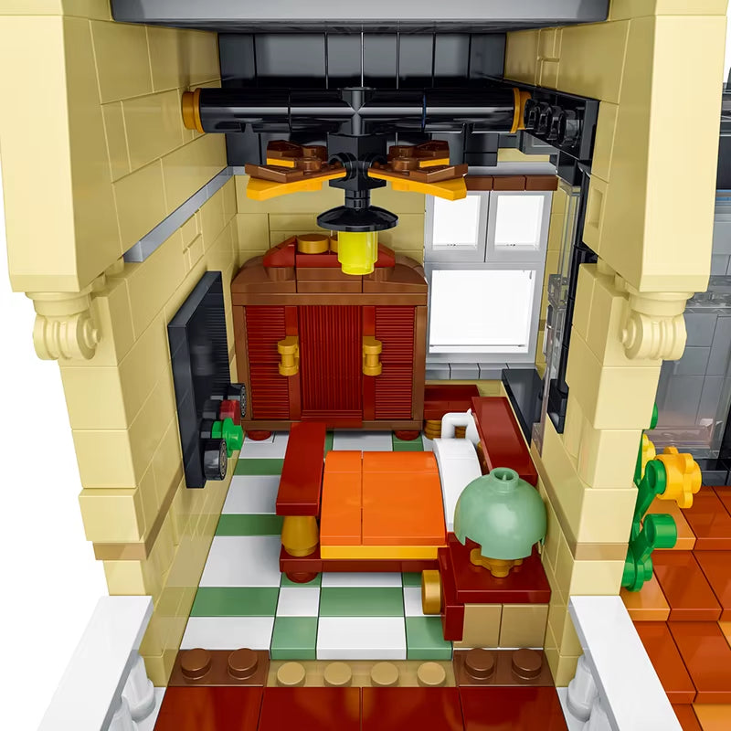 MOC City Street Scene Super Sized European Style Retro Pizza Villa Shop Building Blocks Children'S Puzzle Blcok Toys Gifts