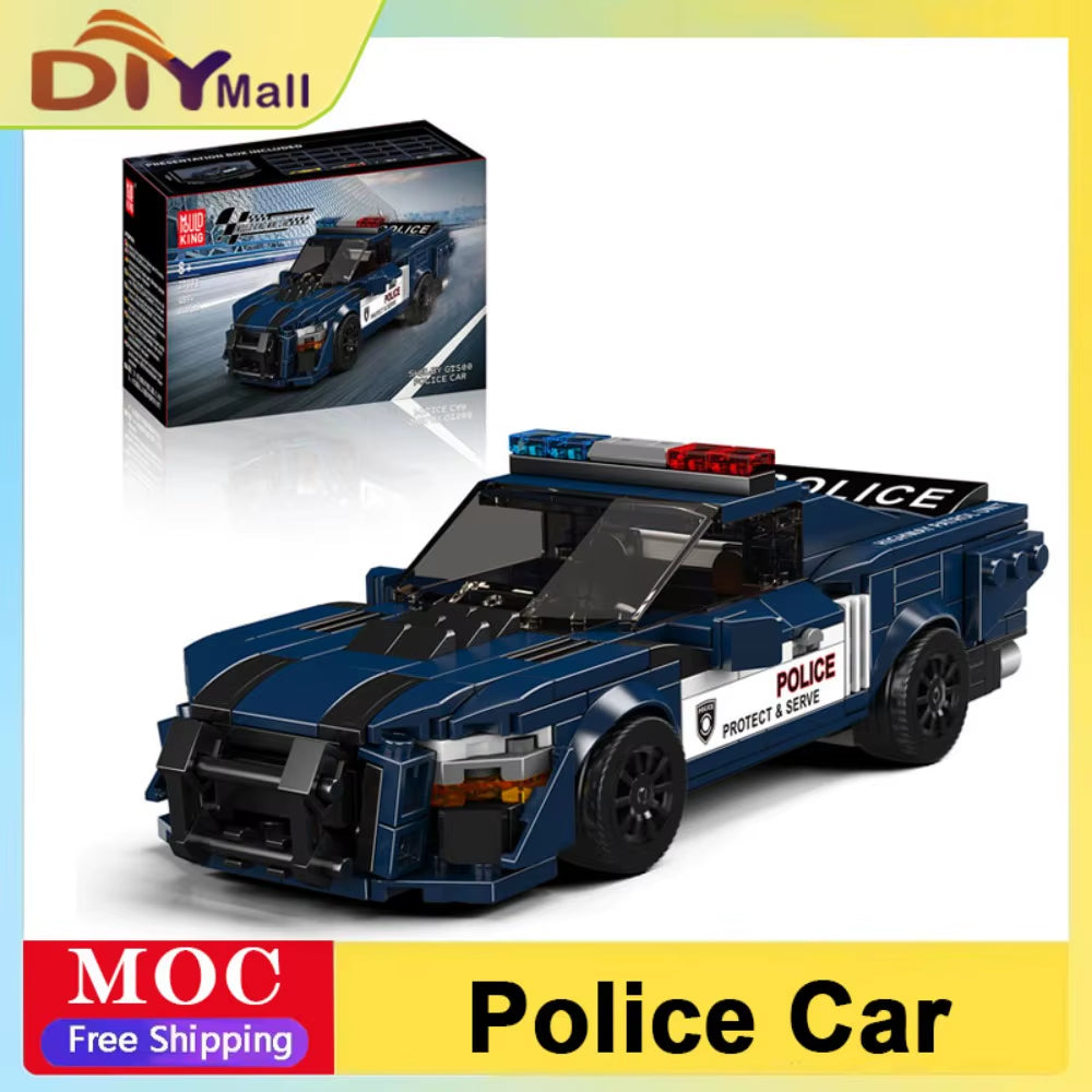 Mould King 27090 City Police Car Technical Racing Car Speed Building Blocks Racer Sports Vehicle Moc Model Educational Brick Toy