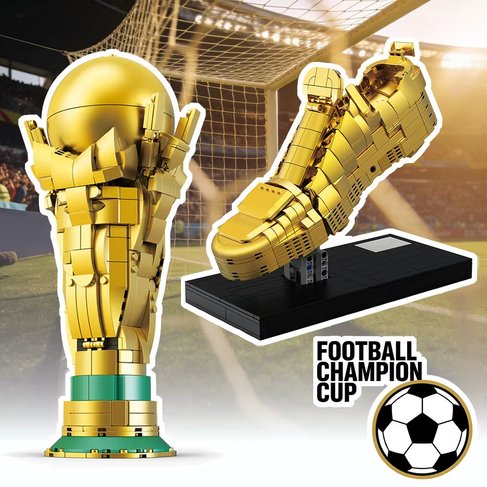 MOC European Football Golden Boot Trophy Building Blocks Soccer Champion Cup Shoe Model Ornament Bricks Toys Kids Adults Gifts