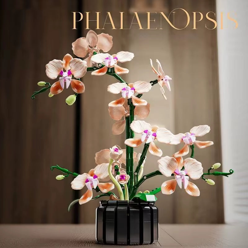 Creative Orchid Bouquet Potted Building Blocks Immortal Flower Home Desk Plant Decoration Assemble Bricks Toy Gift for Kid Girls