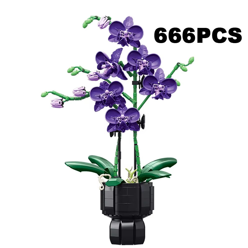 Creative Orchid Bouquet Potted Building Blocks Immortal Flower Home Desk Plant Decoration Assemble Bricks Toy Gift for Kid Girls