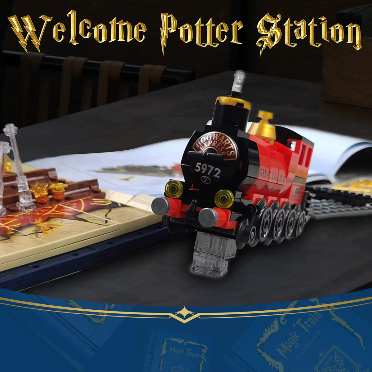 Harry Potter Train Building Blocks MOC Magic World Station Book 3D Model Architecture Mini Bricks Toy for Kid Gift