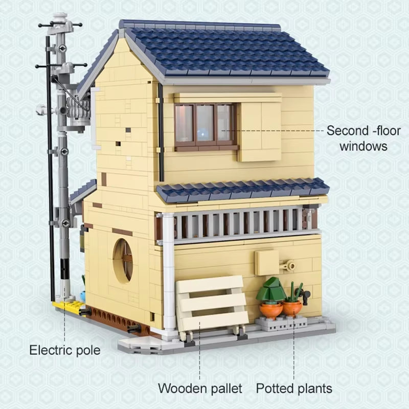 With Packaging BOX LED City Japanese Tea Shop House Architecture Building Blocks Friends Shop Figures Bricks Toys for Kid Gifts
