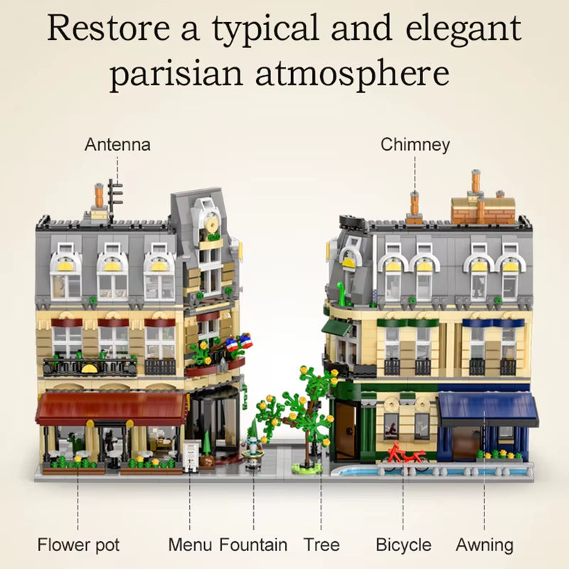 3230Pcs  City Paris Restaurant & House Architecture Building Blocks Set French Apartment Figures Bricks Toy for Kids Gift