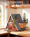 Rolife DIY Miniature House Kit A-Frame Cabin 3D Wooden Puzzle Tiny House with Openable Skylight for Teens & Adults