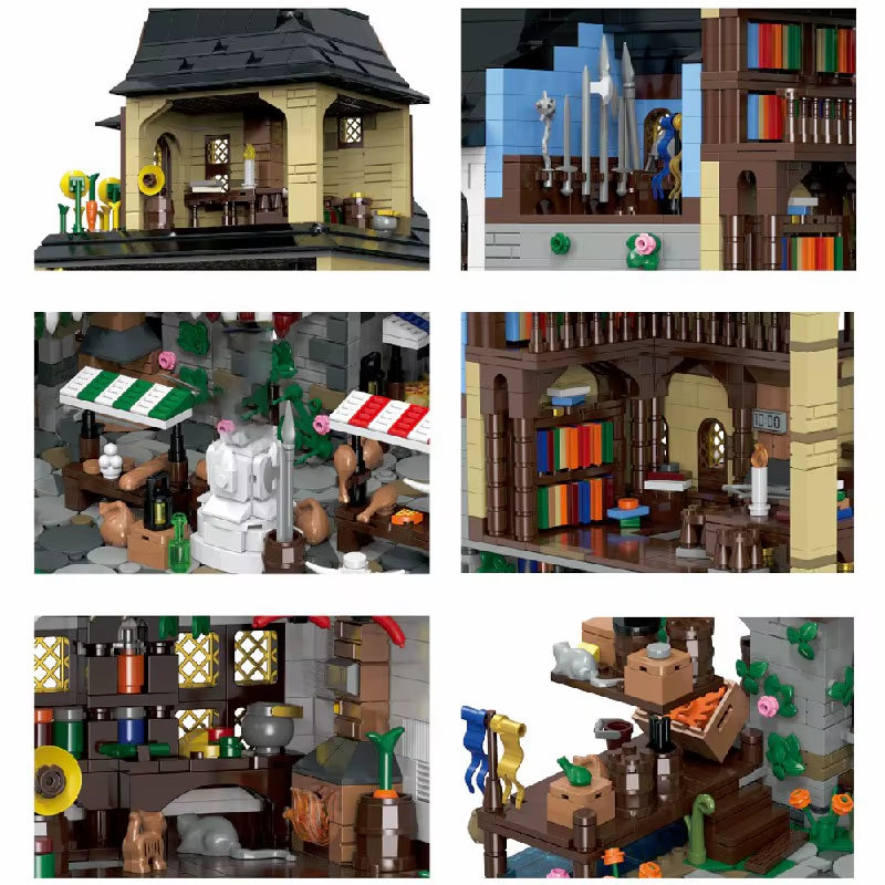 3867PCS MOC Medieval European Towns Building Blocks Street View Architecture Modular Model Assemby Toys Adults Collection Gift
