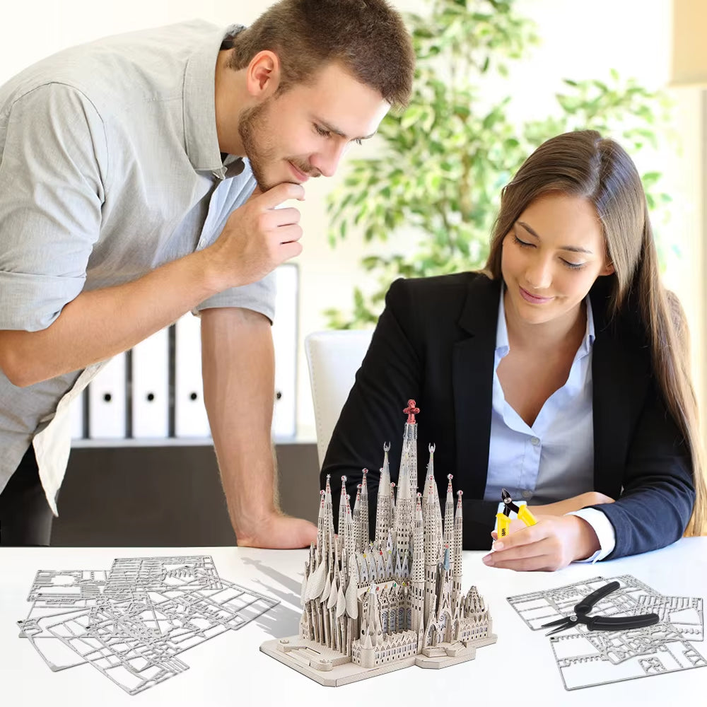 3D Metal Puzzles La Sagrada Família Model Building Kits Jigsaw Toy DIY Set for Adult Collection Building Blocks