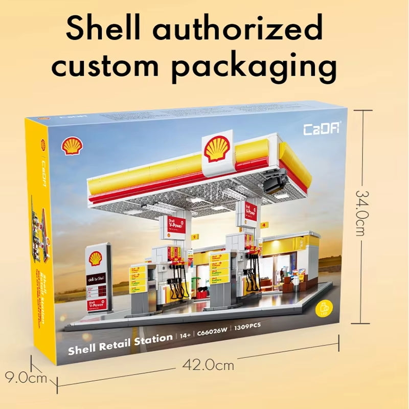 DIY Shell Retail Station C66026W Car Wash Gas Station Car Building Block USB Lighting Build Bricks Gift Toys for Children