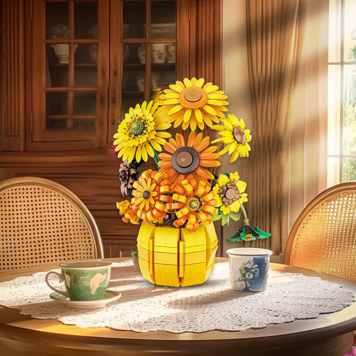 1009PCS Sunflower Building Blocks Flower Bouquet Vase Model Bricks Set Idea Home Decoration Kids Educational Toys Holiday Gifts