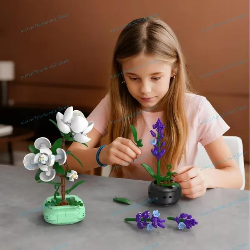 Sunflower Lavender Camellia Bunch of Flowers Building Blocks City Romantic Home Decoration Blossom Orchid Bricks Toys Gift