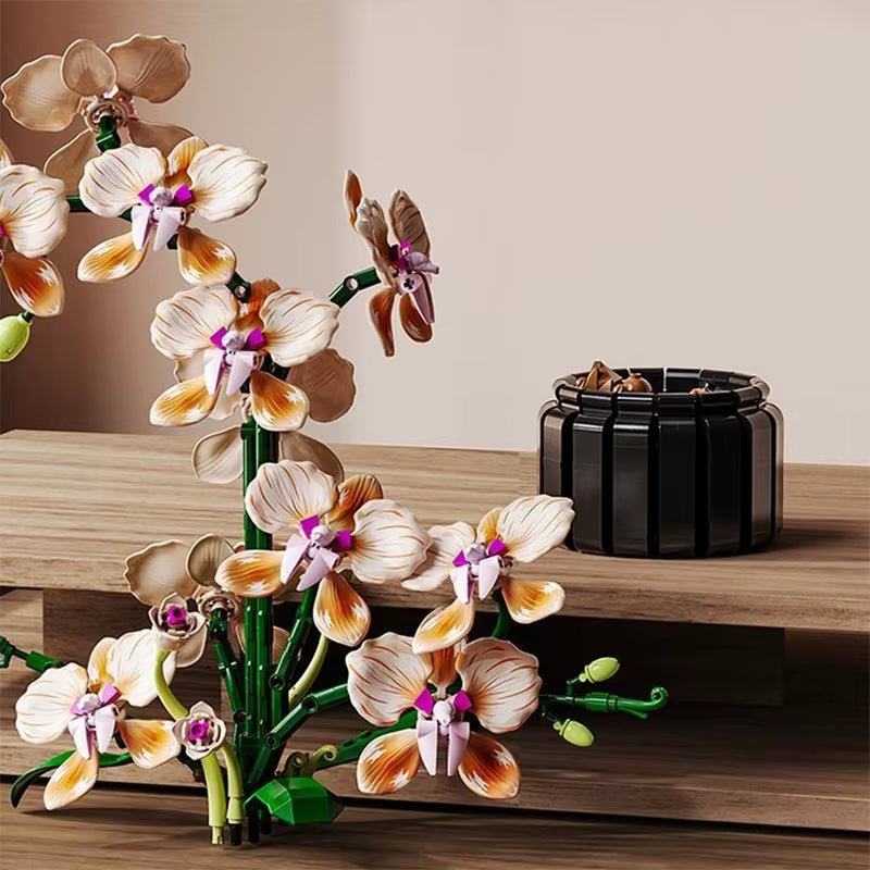 Creative Orchid Bouquet Potted Building Blocks Immortal Flower Home Desk Plant Decoration Assemble Bricks Toy Gift for Kid Girls