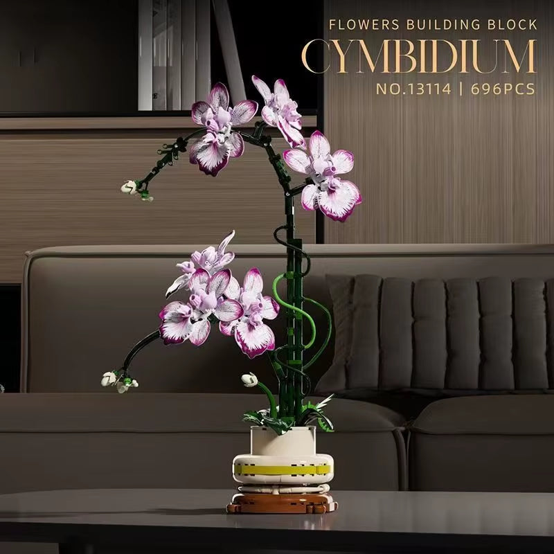 Creative Orchid Bouquet Potted Building Blocks Immortal Flower Home Desk Plant Decoration Assemble Bricks Toy Gift for Kid Girls