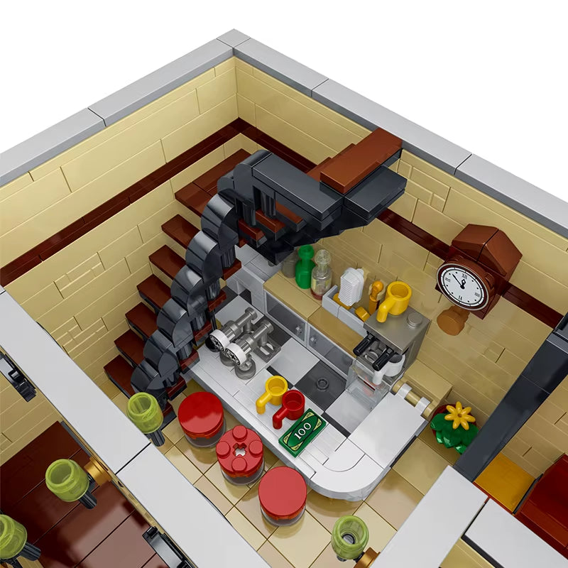 MOC City Street Scene Super Sized European Style Retro Pizza Villa Shop Building Blocks Children'S Puzzle Blcok Toys Gifts