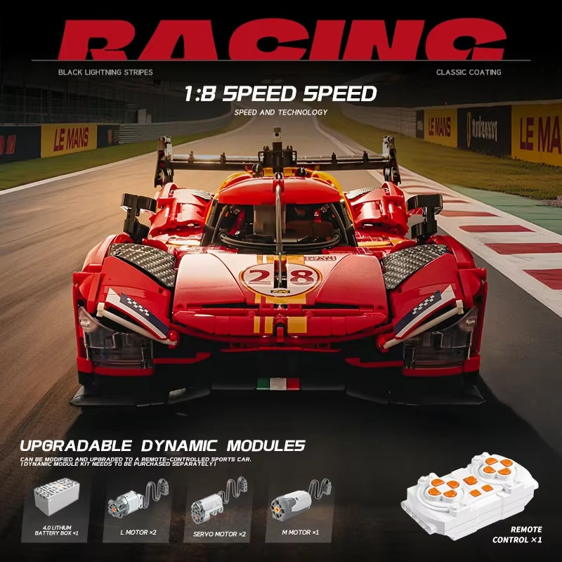 3350PCS 1:8 MOC Configurable RC 499P Racing Supercar Building Block Set -Adult & Children Racing Model Car Toy Collection Gift