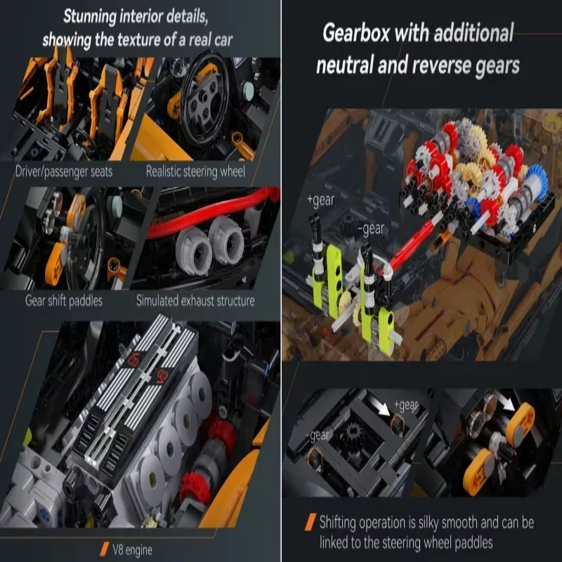 1:10 MOC Designer Pvdb Smiling Assassin Super Racing Car Model Building Blocks V8 Cylinder Car Speed Vehicle Toys for Kids