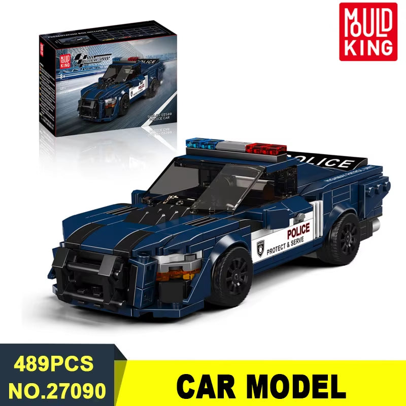 Mould King 27090 City Police Car Technical Racing Car Speed Building Blocks Racer Sports Vehicle Moc Model Educational Brick Toy