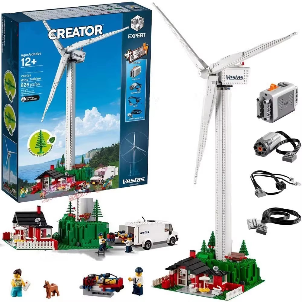 844PCS Creative Series Vestas Wind Turbine Building Blocks Electric Windmill Generator Model 10268 Bricks Toys for Boy Kids Gift