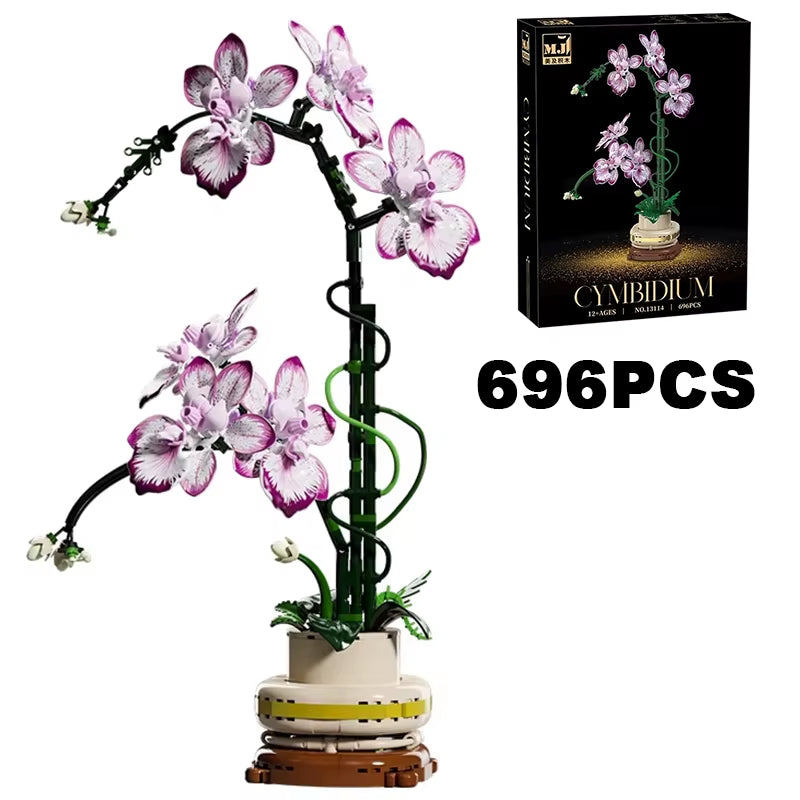 Creative Orchid Bouquet Potted Building Blocks Immortal Flower Home Desk Plant Decoration Assemble Bricks Toy Gift for Kid Girls