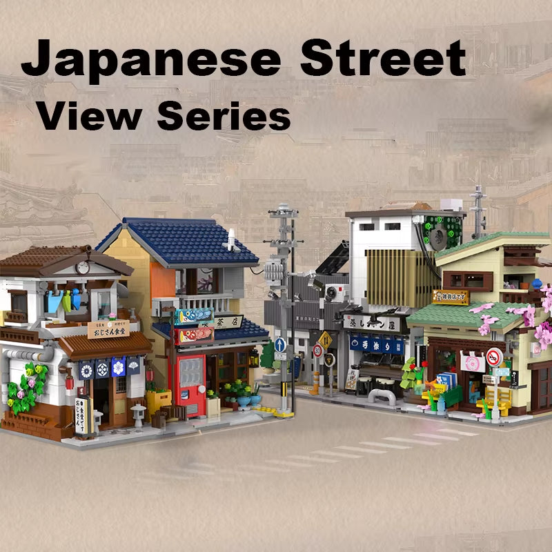 LED City Japanese Street View Bricks Shop LED Japanese Steamed Bun House Architecture Building Blocks Summer Cafe Toys
