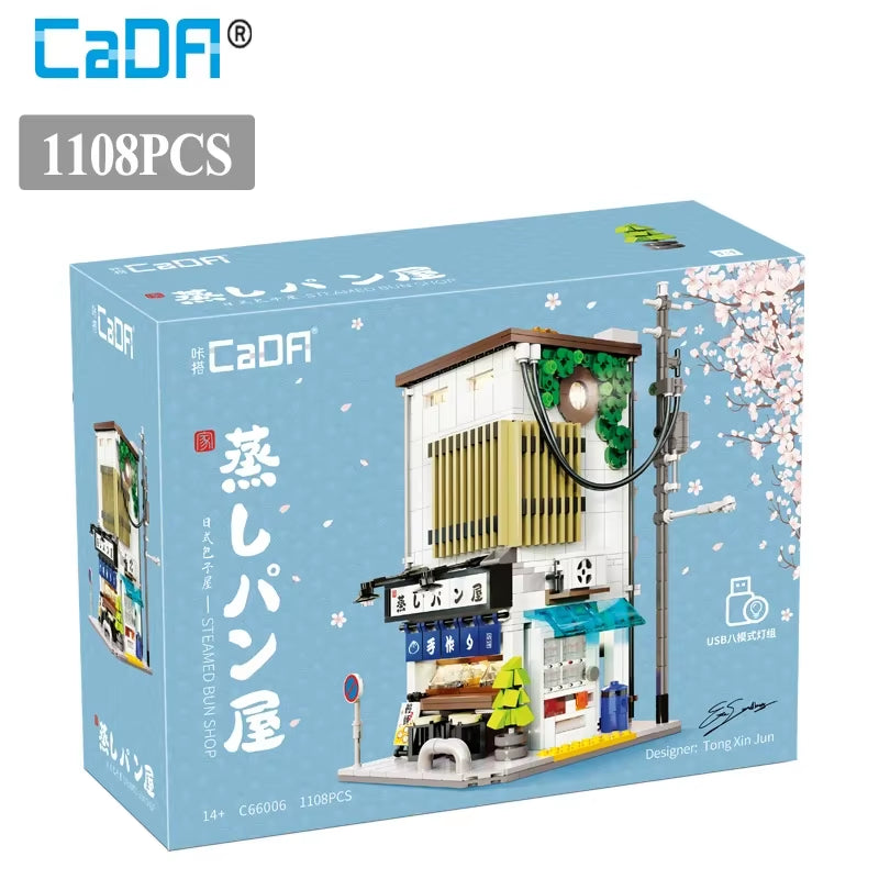 LED City Japanese Street View Bricks Shop LED Japanese Steamed Bun House Architecture Building Blocks Summer Cafe Toys