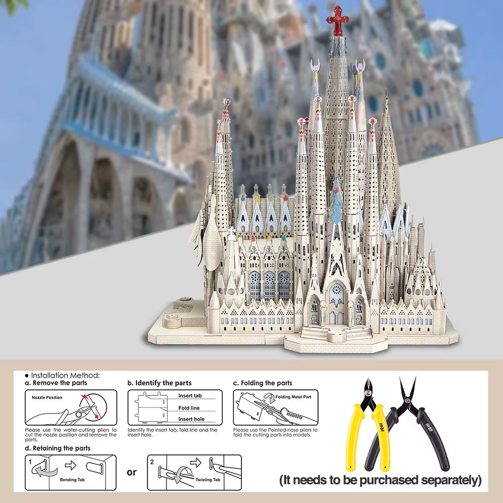 3D Metal Puzzles La Sagrada Família Model Building Kits Jigsaw Toy DIY Set for Adult Collection Building Blocks