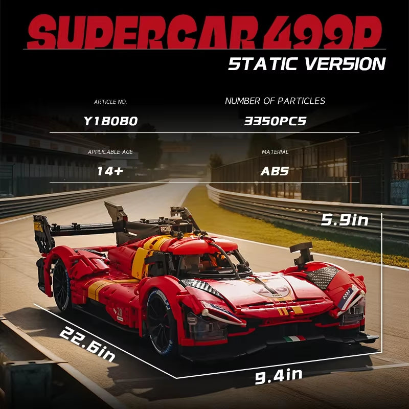 3350PCS 1:8 MOC Configurable RC 499P Racing Supercar Building Block Set -Adult & Children Racing Model Car Toy Collection Gift