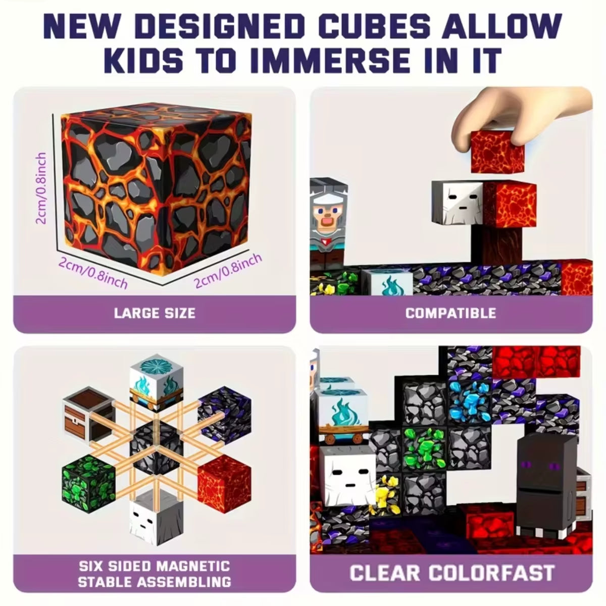 Magnetic Building Blocks Mine World Magnetic Forest Ender Head Construction Brick Cube STEM Toy Set Gift for Boy Girl Children