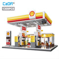 DIY Shell Retail Station C66026W Car Wash Gas Station Car Building Block USB Lighting Build Bricks Gift Toys for Children