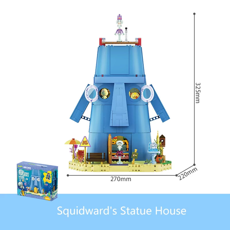 Spongebob Cartoon Krusty Krab Restaurant Building Blocks Creative Canteen Scenes Model Bricks Desktop Ornaments Toy for Kid Gift
