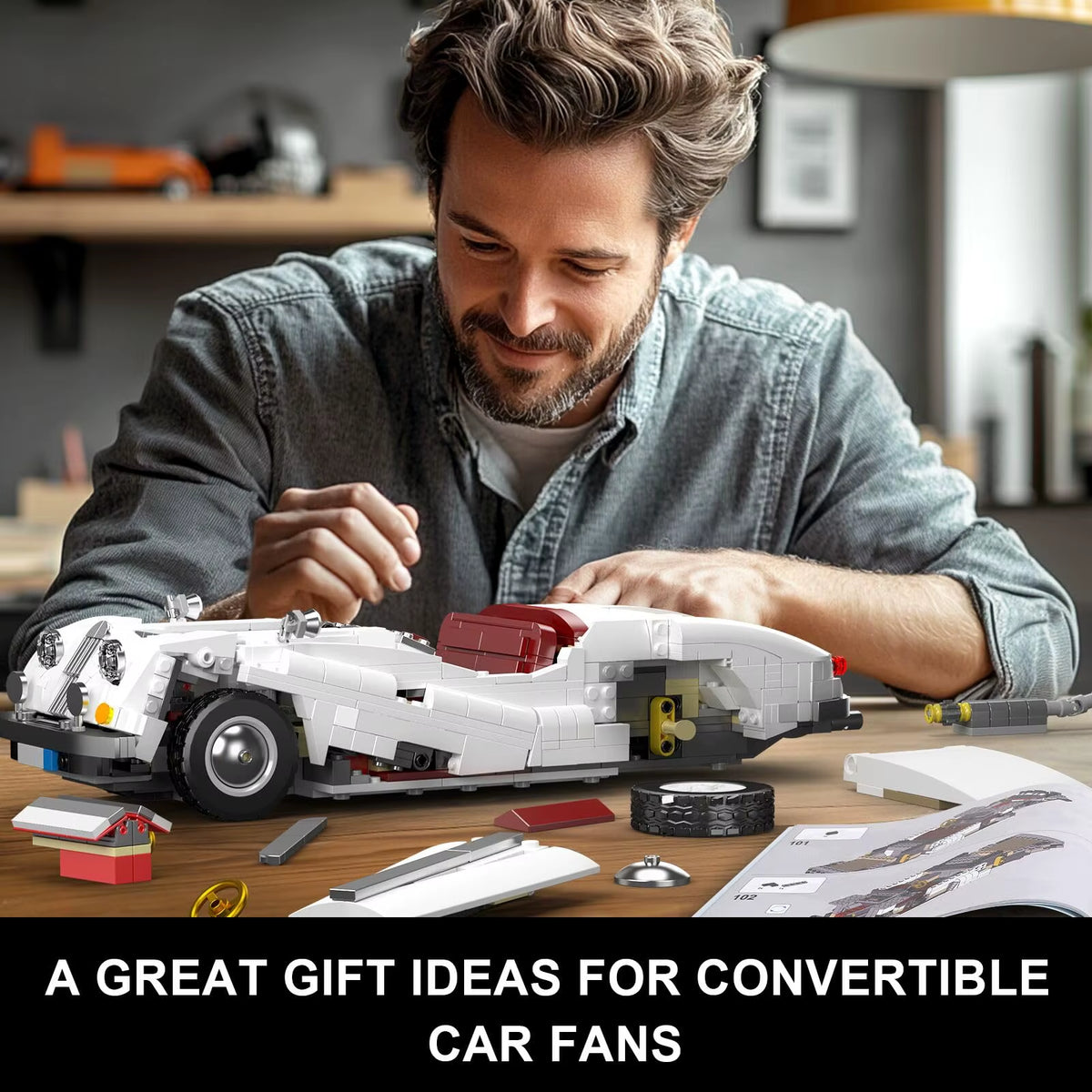 Mould King 10236 Technical Car Toys the XK140 Vintage Car Building Block Assembly Oldtime Car Model Brick Kids Christmas Gift