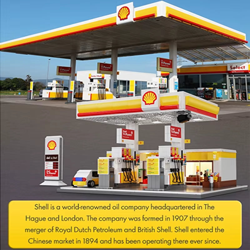 DIY Shell Retail Station C66026W Car Wash Gas Station Car Building Block USB Lighting Build Bricks Gift Toys for Children